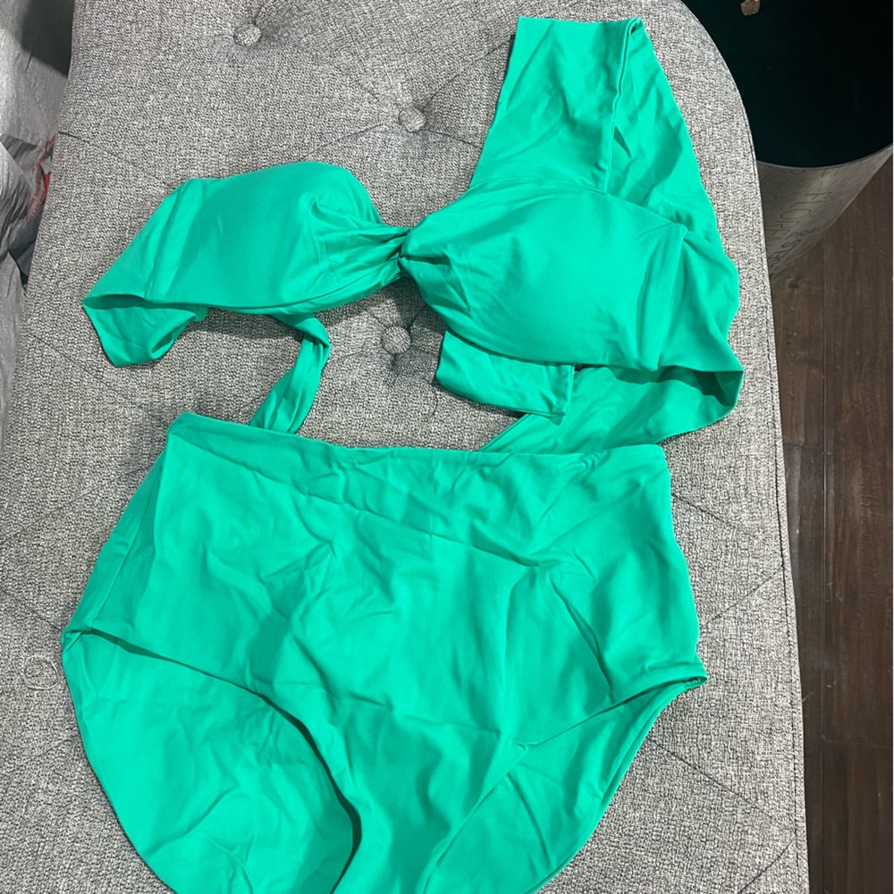 Sea green bathing suit. Two piece